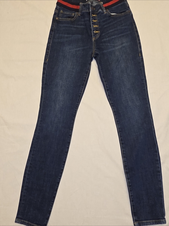 CAbi Denim - CAbi Dark Blue Skinny Jeans with Red Waistband Detail Button Fly sz 4
